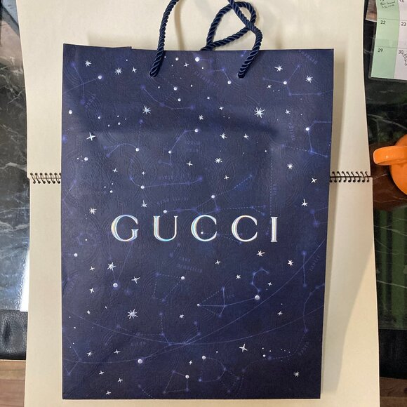 Gucci Blue Paper Gift Bag Embossed Pattern and Stars ~10x14x5 Inch - Picture 2 of 4